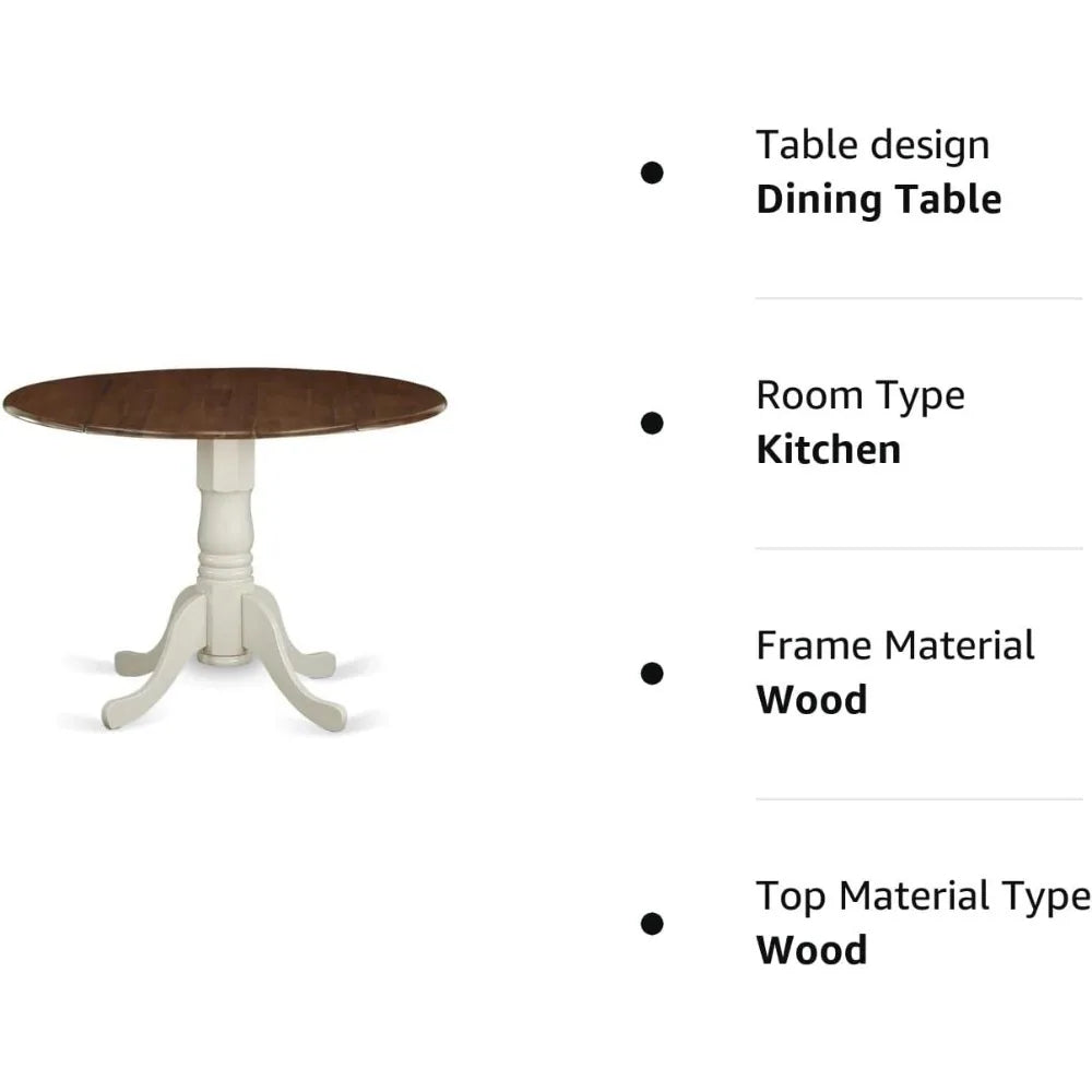 Dublin Modern Kitchen Table - a Round Dining Table Top with Dropleaf & Pedestal Base, 42x42 Inch, Walnut & Linen White- Meets ADA Recommendations for accessibility dimensions including wheelchairs