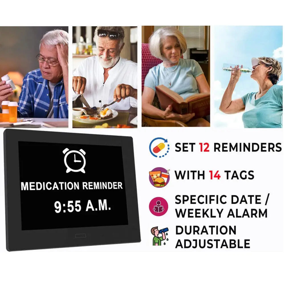 7" 8" Large Screen Digital Clock Calendar Day for Elderly or Impaired Vision Individuals Remote Control AM/PM Function LED Alarm Clock