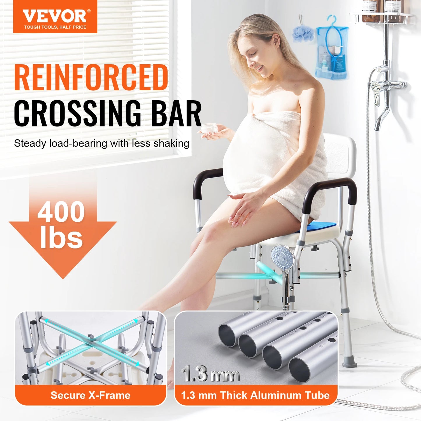 VEVOR Shower Chair Seat Adjustable Height Bench Bath Chair for Elderly Disabled Shower Chair for Inside Shower Bathtub 400/350lb