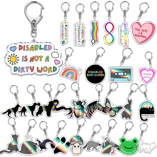 Disability Pride Key Chain Keychains Ring for Accessories Bag Pendant Keyring Jewelry Autism Festival Support