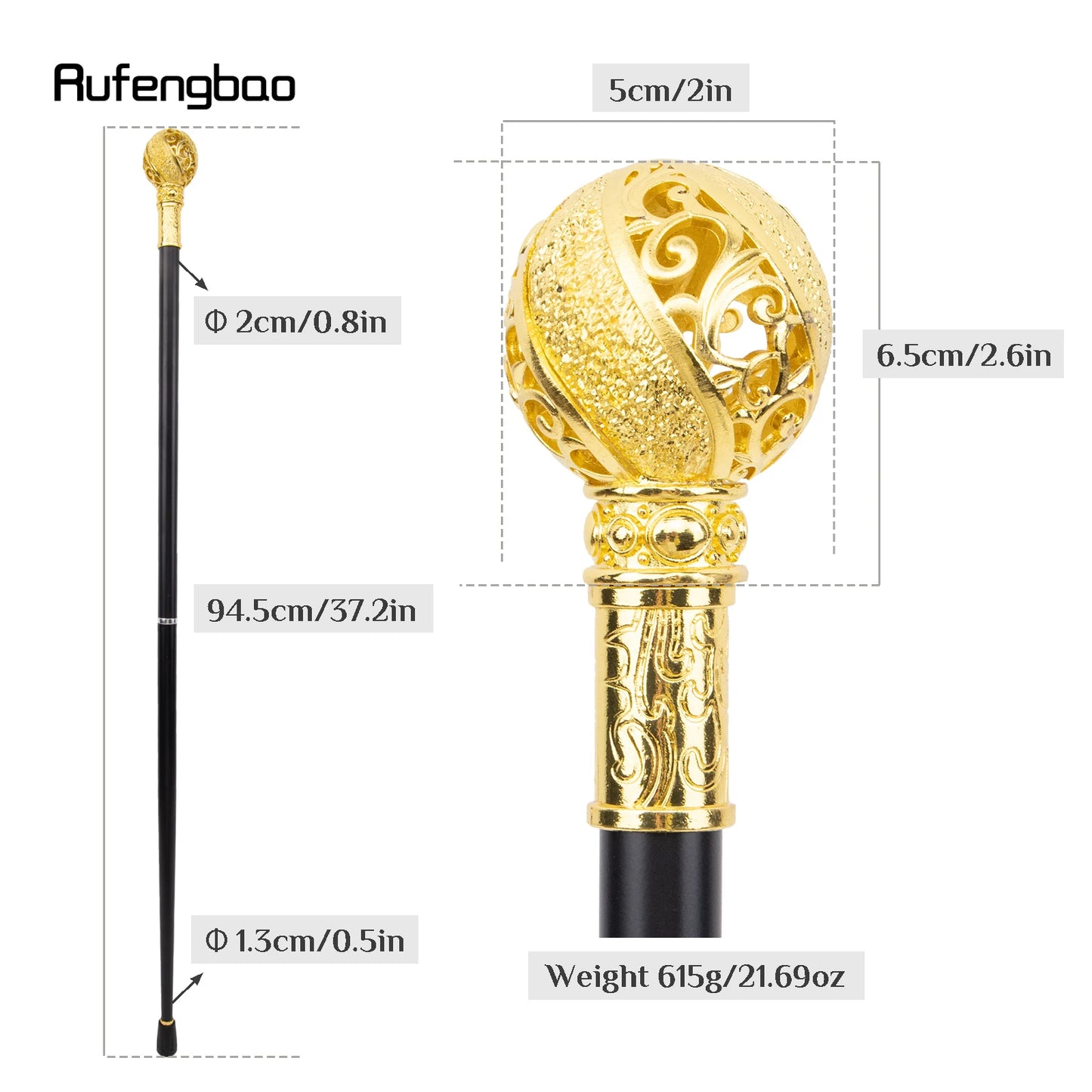 Golden Flower Ball Walking Cane Fashion Decorative Walking Stick Gentleman Elegant Cosplay Cane Knob Crosier 94cm