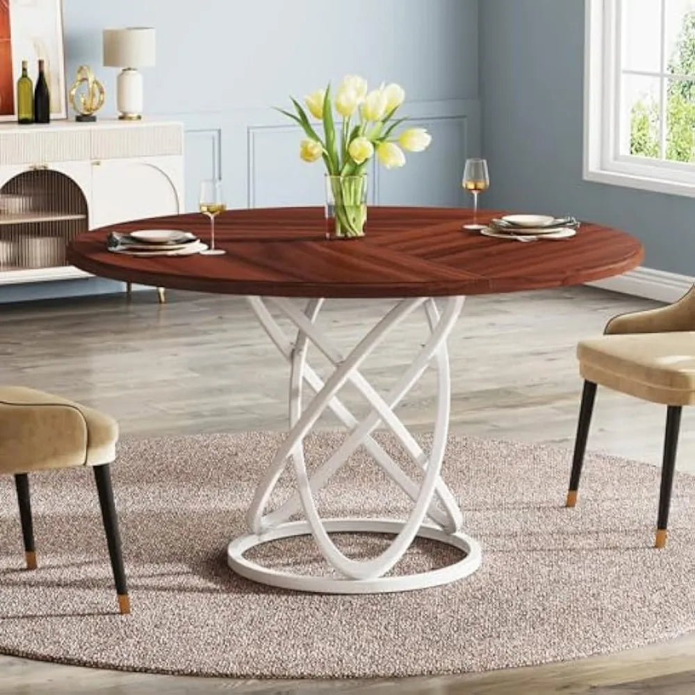 4, 47-Inch Dinner Table Circle Kitchen Table with Metal Base, Wood- Meets ADA Recommendations for accessibility dimensions including wheelchairs