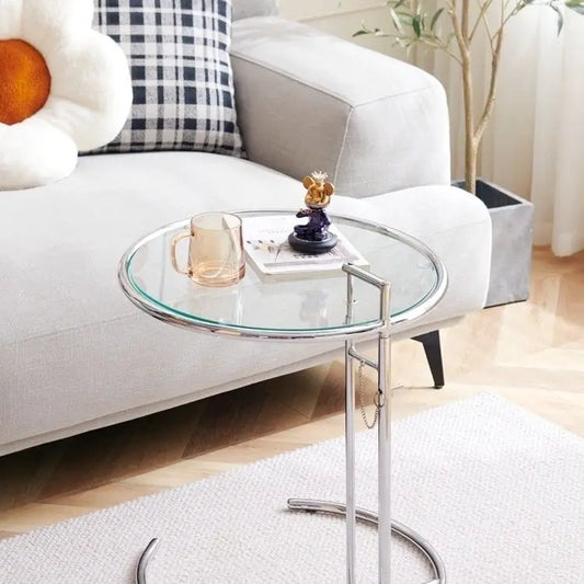 Transparent Tables Glass Creative Lift Coffee Table Simple Sofa Tables Nordic Designer C-Shaped Table Geometric Round Table