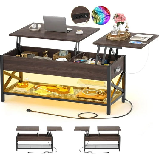 Modern Lift-Top Table With Storage Shelf Coffee Tables Chairs Center Table Espresso X Support Metal Frame,Coffee Tables