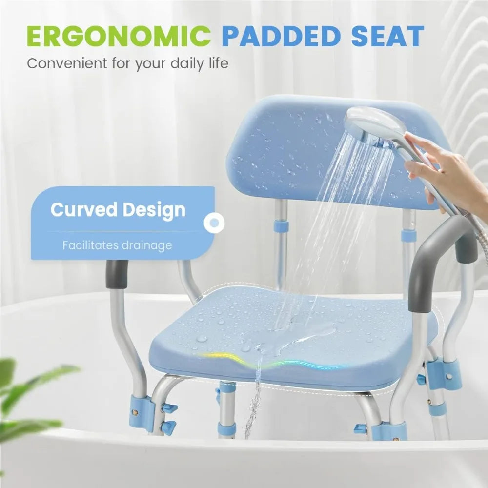 Padded Shower Chair with Back, Tool-Free Bath Chair for Inside Shower - Anti Slip Bathroom Chair Seat for Seniors