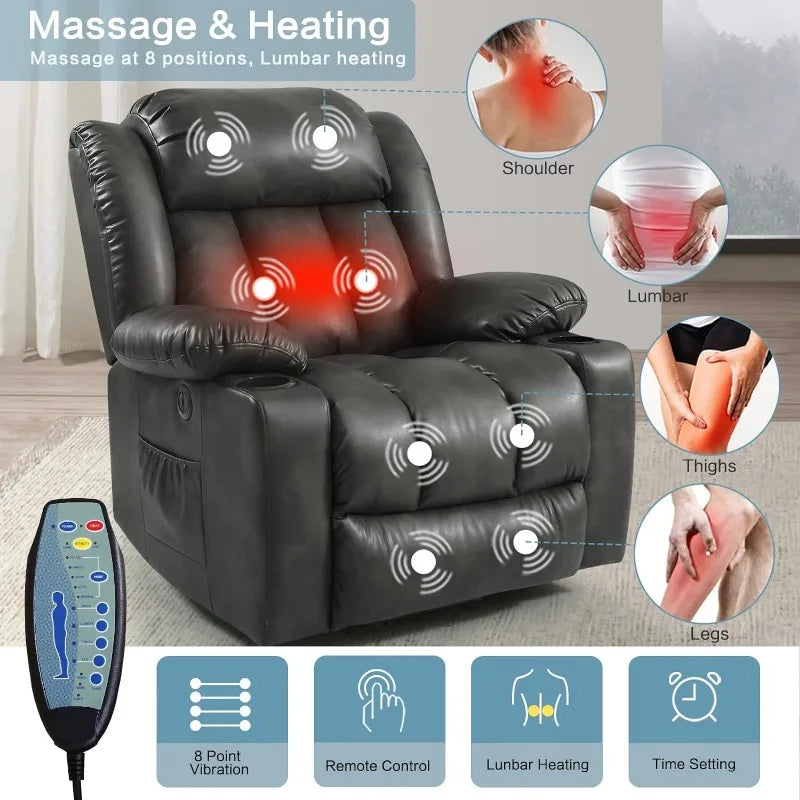 Power Lift Recliner Chair for Elderly Breathable Leather Recliner Chair with Massage and Heat for People Limited Mobility