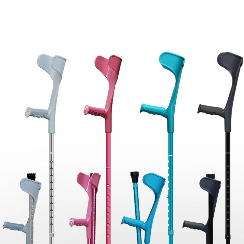 Foldable Fracture Support Crutch Lightweight Adjustable Underarm Double Crutches with Comfortable Elbow Design